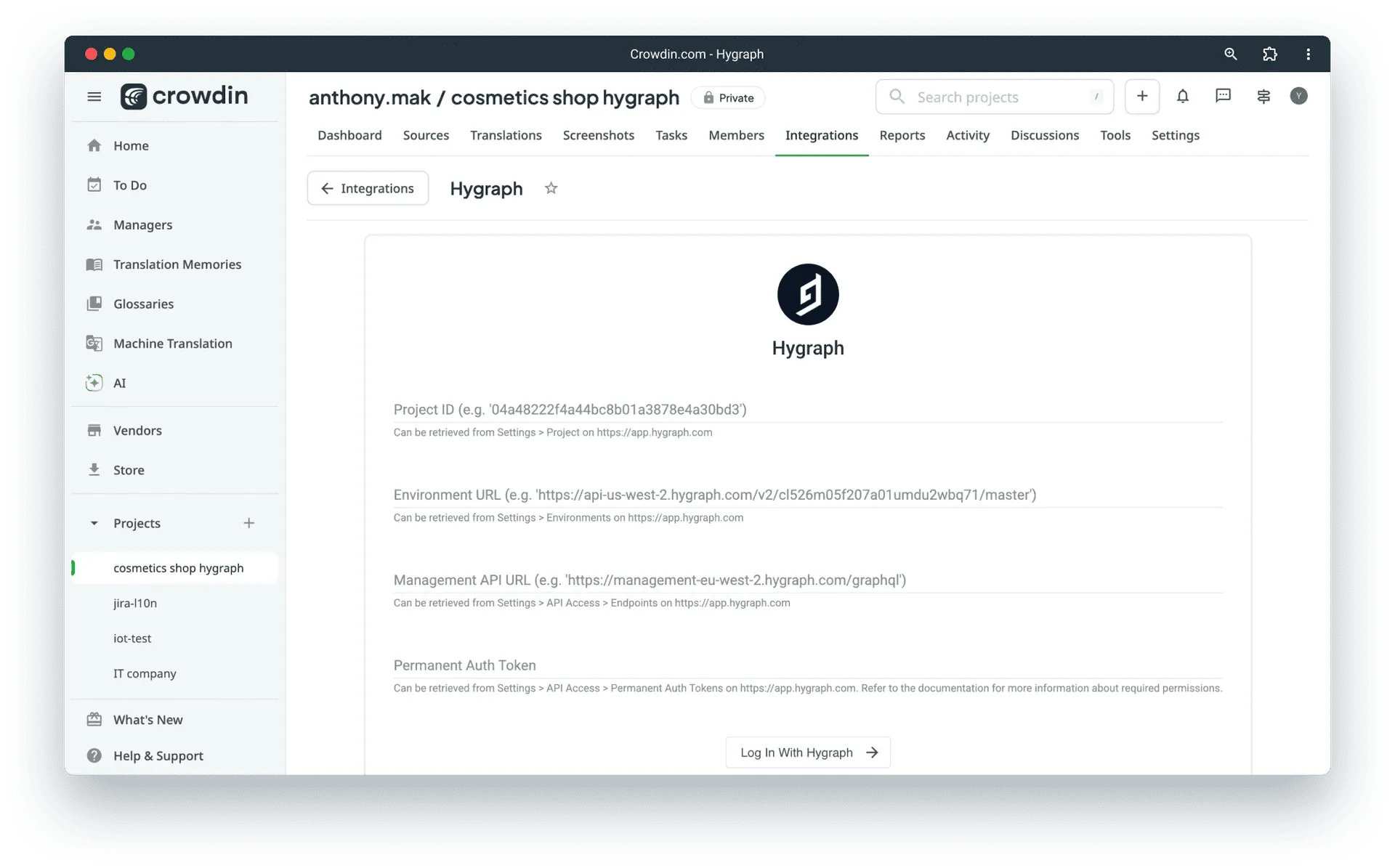 How to set up Hygraph connector in Crowdin